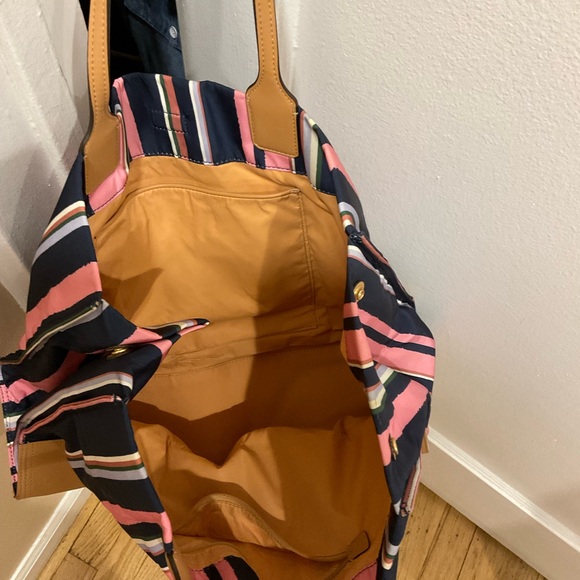 AUTH TORY BURCH ELLA Striped Logo Large Nylon Tote Shopper Bag - Picture 7 of 8